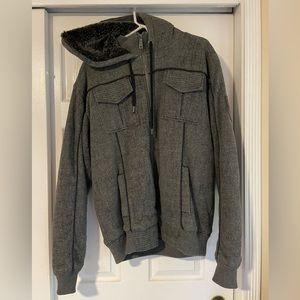 Fox Deluxe Premium Men's Size XL Grey Faux
Sherpa Shearling Hooded Jacket